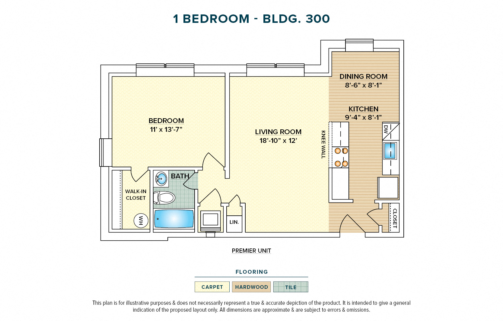 Floor plan for 1 bed, 1 bath, 756 sqft